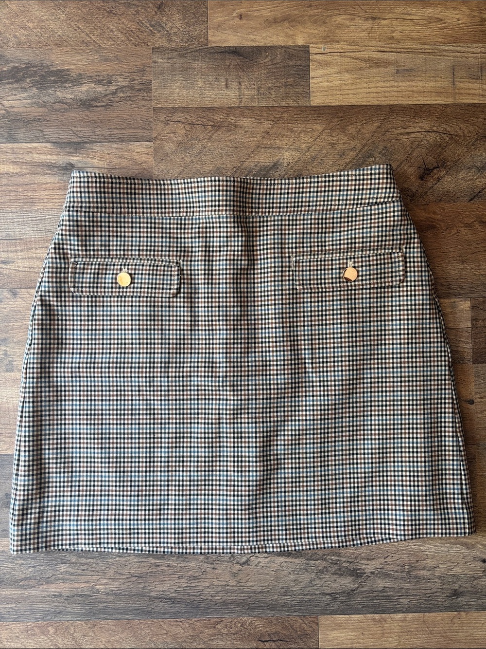 Loft Brown, Blue, Tan Black Plaid A-line Mini Skirt size 10